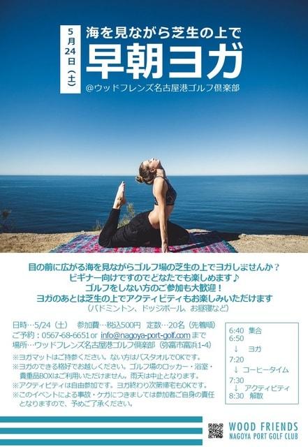 海を見ながら芝生の上で早朝ヨガ