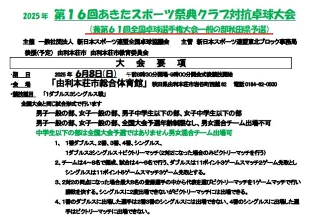 第16回あきたスポーツ祭典クラブ対抗卓球大会