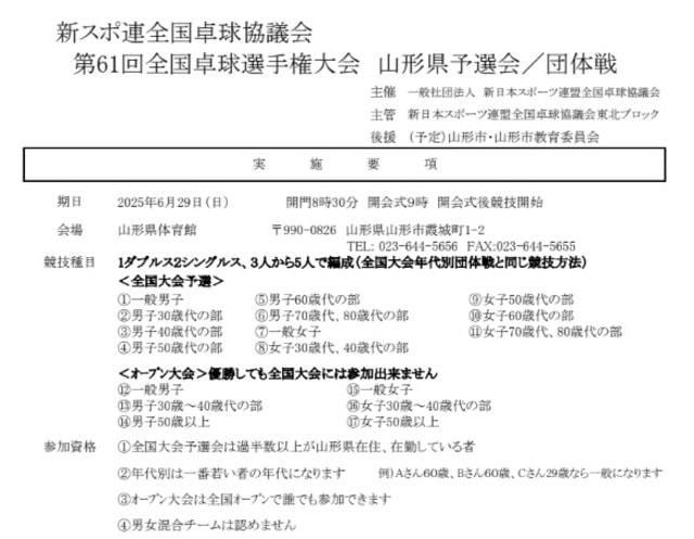 第61回全国卓球選手権大会　山形県予選会／団体戦